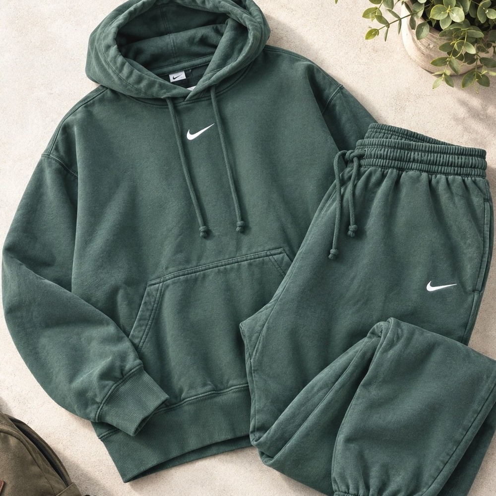 Nike Sportswear Pheonix Fleece Set Womens Hoodie (S) Sweatpants (M) Dark Green